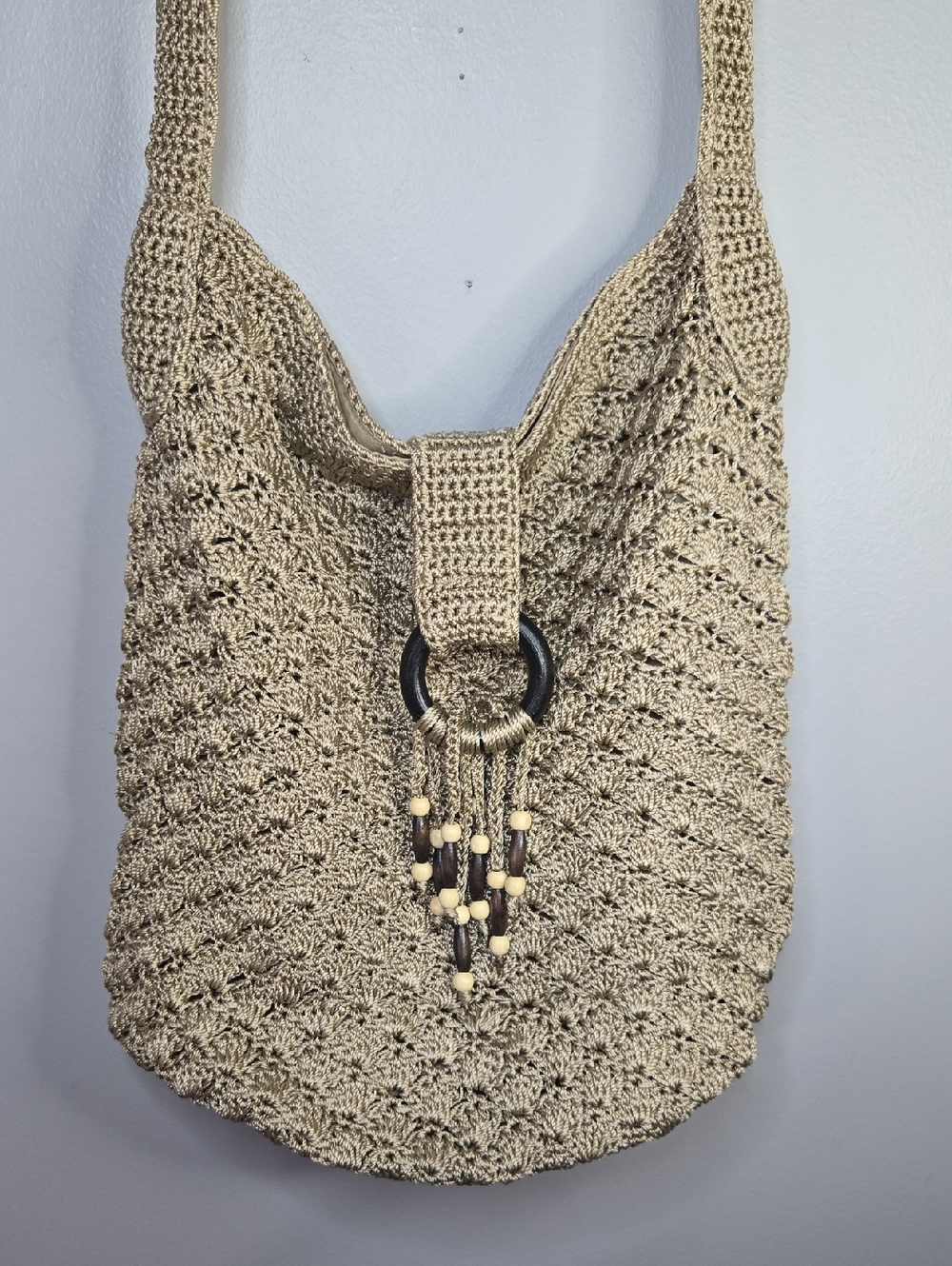 Woven Crochet Hobo Shoulder Hippie Retro Boho Bag in Natural Beige